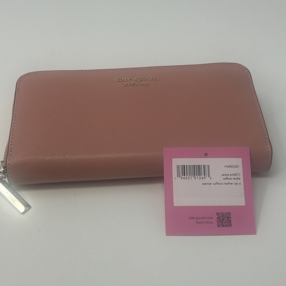 KATE SPADE NY Spencer Pink Leather Zip Around Long Continental Wallet Serene